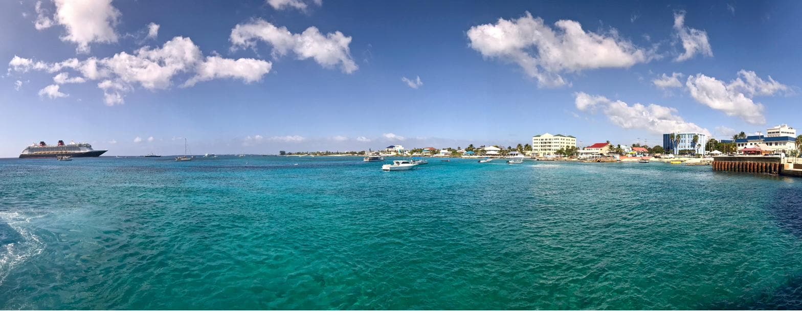 Panoramic view of the George Town waterfront from the harbour